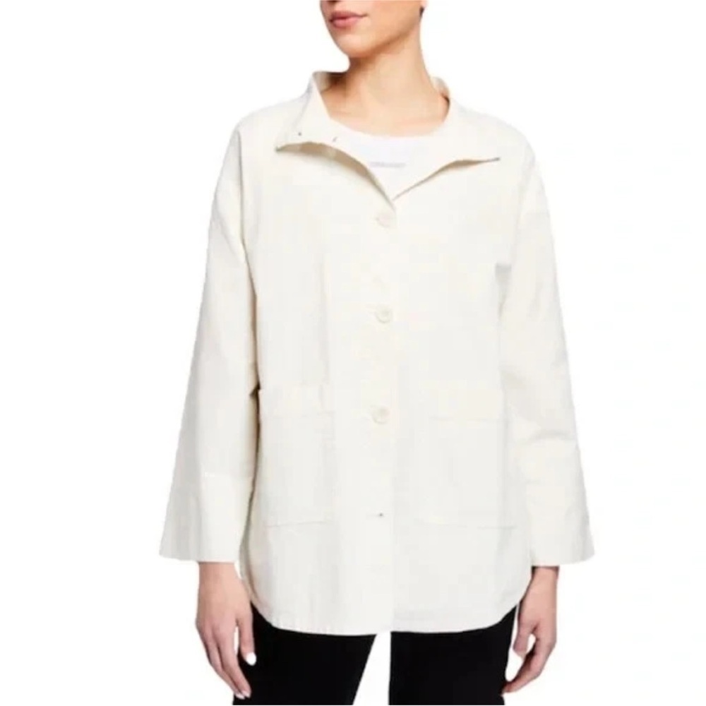 Eileen Fisher Bone Hemp Organic Cotton Jacket Open Front Boxy Fit L/XL